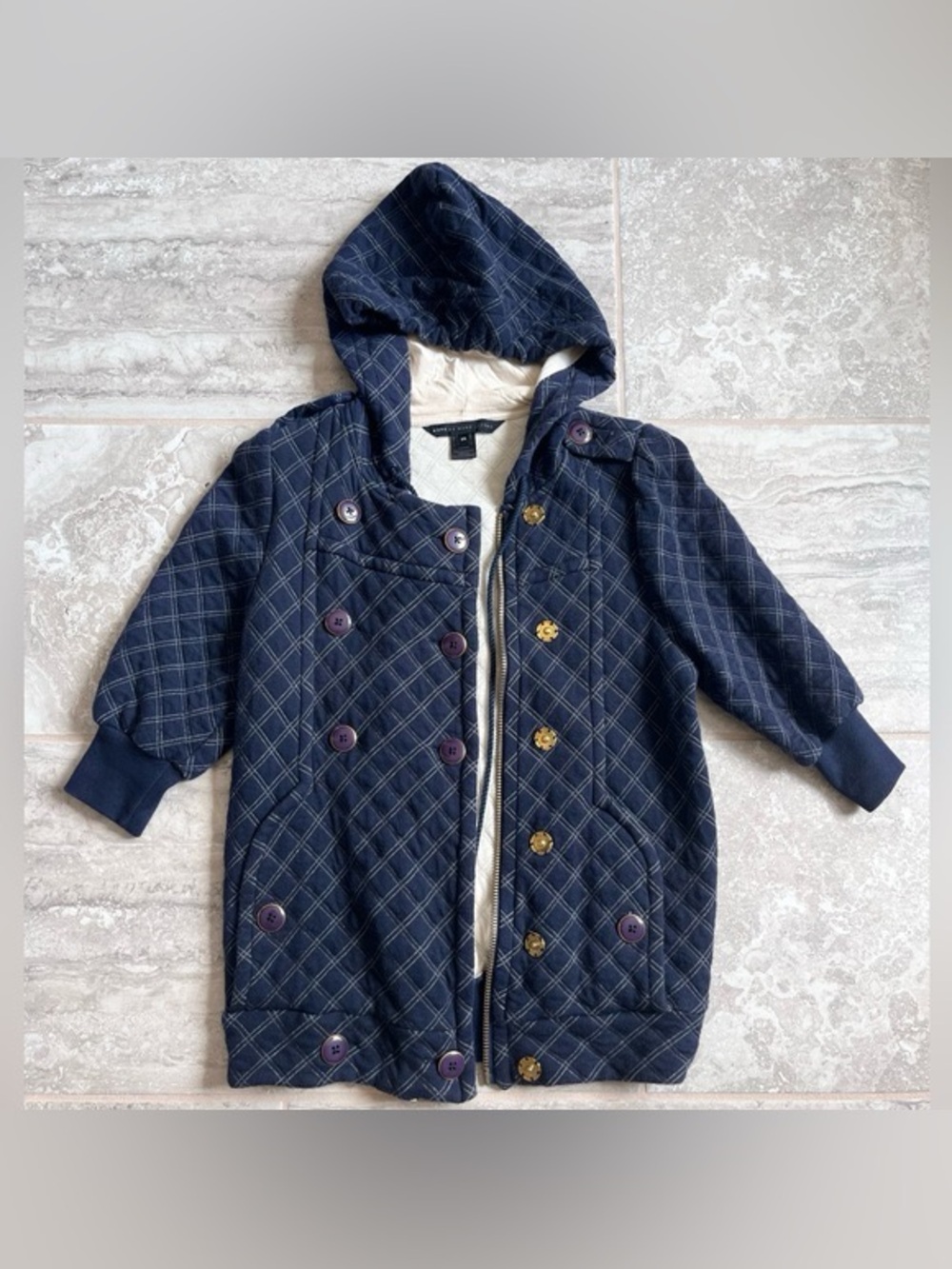 Marc Jacobs Navy Quilted Hooded Puffer with Cream Lining